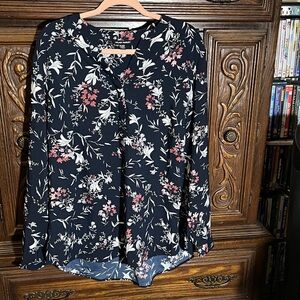 Hilary Radley Navy and Pink Floral Blouse